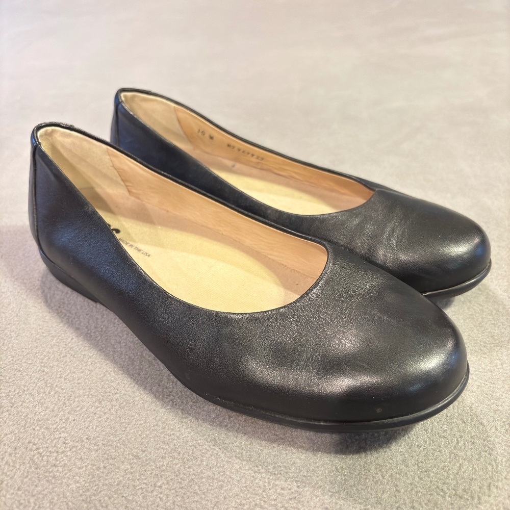 SAS Black Leather Ballet Flats Womens 10W Wide Comfort Shoes